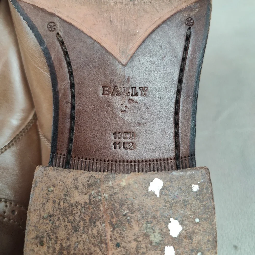 Bally Oxfords Mens 11 D Tan Brown Leather Brogue Medallion‎ Derby Shoes